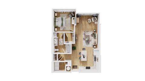 Floor plan for 1 bed, 1 bath, 844 sqft